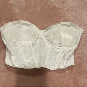 SHEIN White Satin Bandeau Bustier Crop Top Laced-Up Back Size XS